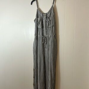 Ellor Faded BlueBlack & White Pants Jumpsuit Drawstring Side Buttons Size Medium